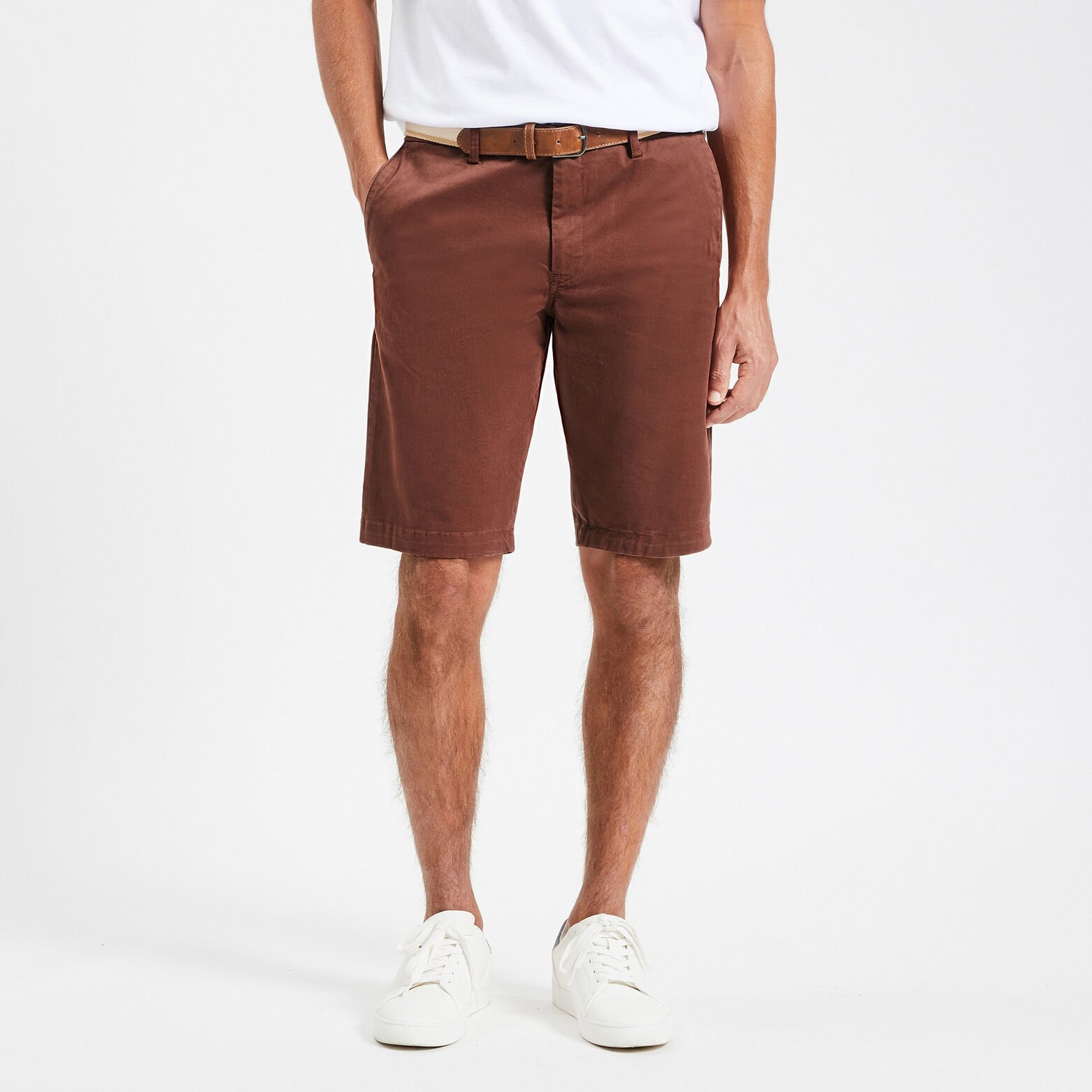 Bermuda chino uni avec ceinture Marron