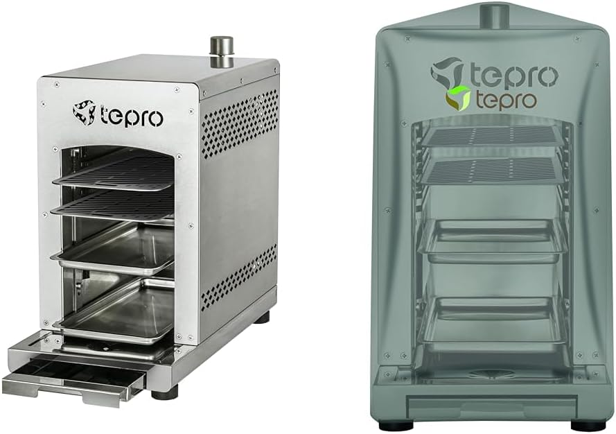 tepro 3184 Gasgrill Toronto Steakgrill, Keramik-Infrarotbrenner max. 3 kW & 8413 Abdeckhaube Universal für Steakgrill, anthrazit (58,5 x 28,5 x 39 cm)