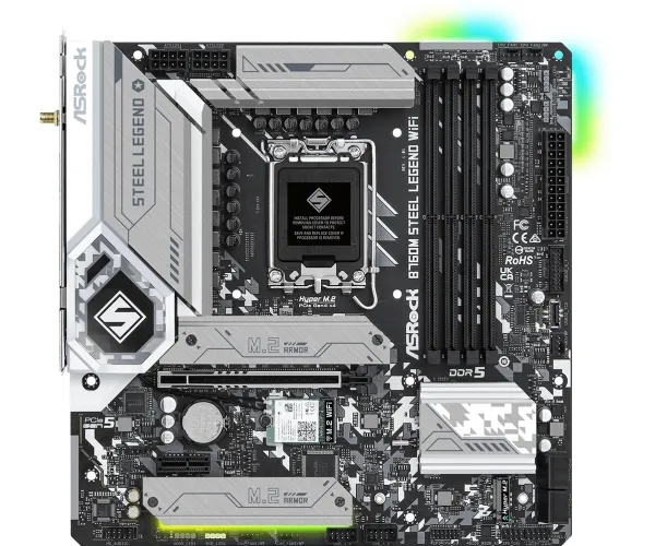 ASRock B760M Steel Legend WiFi - Bundkort - micro ATX - LGA1700 sokkel - B760 Chipset - USB-C 3.2 Gen2, USB 3.2 Gen 2, USB 3.2 Gen 1 - 2.5 Gigabit LAN, Wi-Fi 6E, Bluetooth - onboard grafik (CPU påkrævet) - HD Audio (8-kanaler)