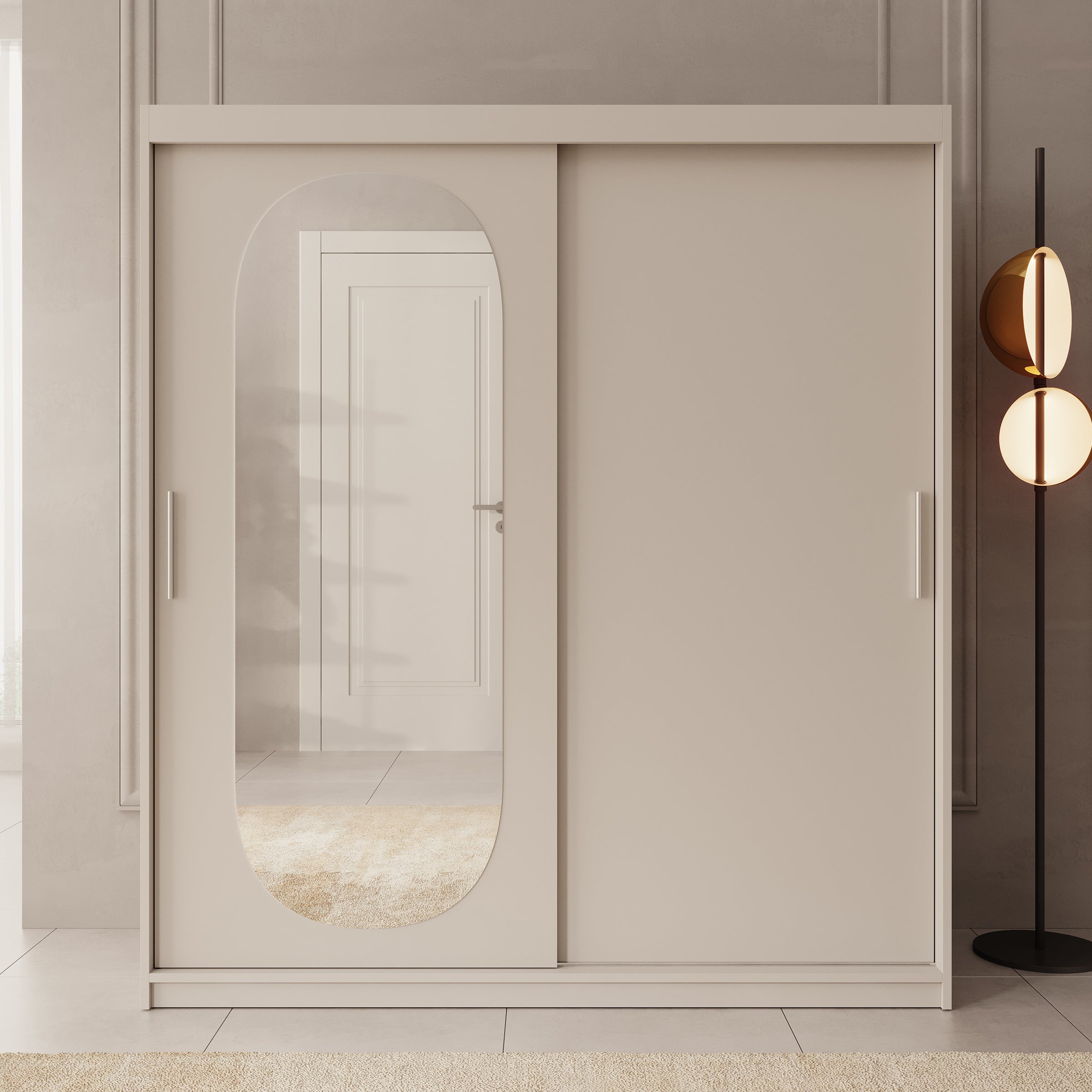 Bodhi - Kledingkast met schuifdeuren - Beige - 180x62x200 cm