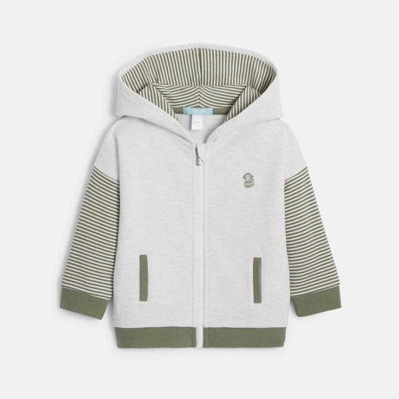 Sweat zippé à capuche coton fantaisie vert bébé garçon Gris ou noir