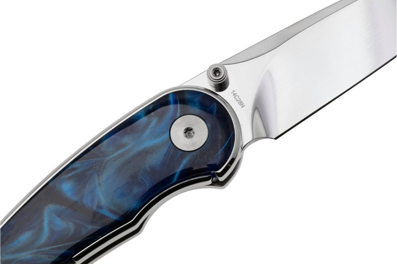 QSP Knife Dolphin QS161-E Polished 14C28N, Blue Resin, zakmes