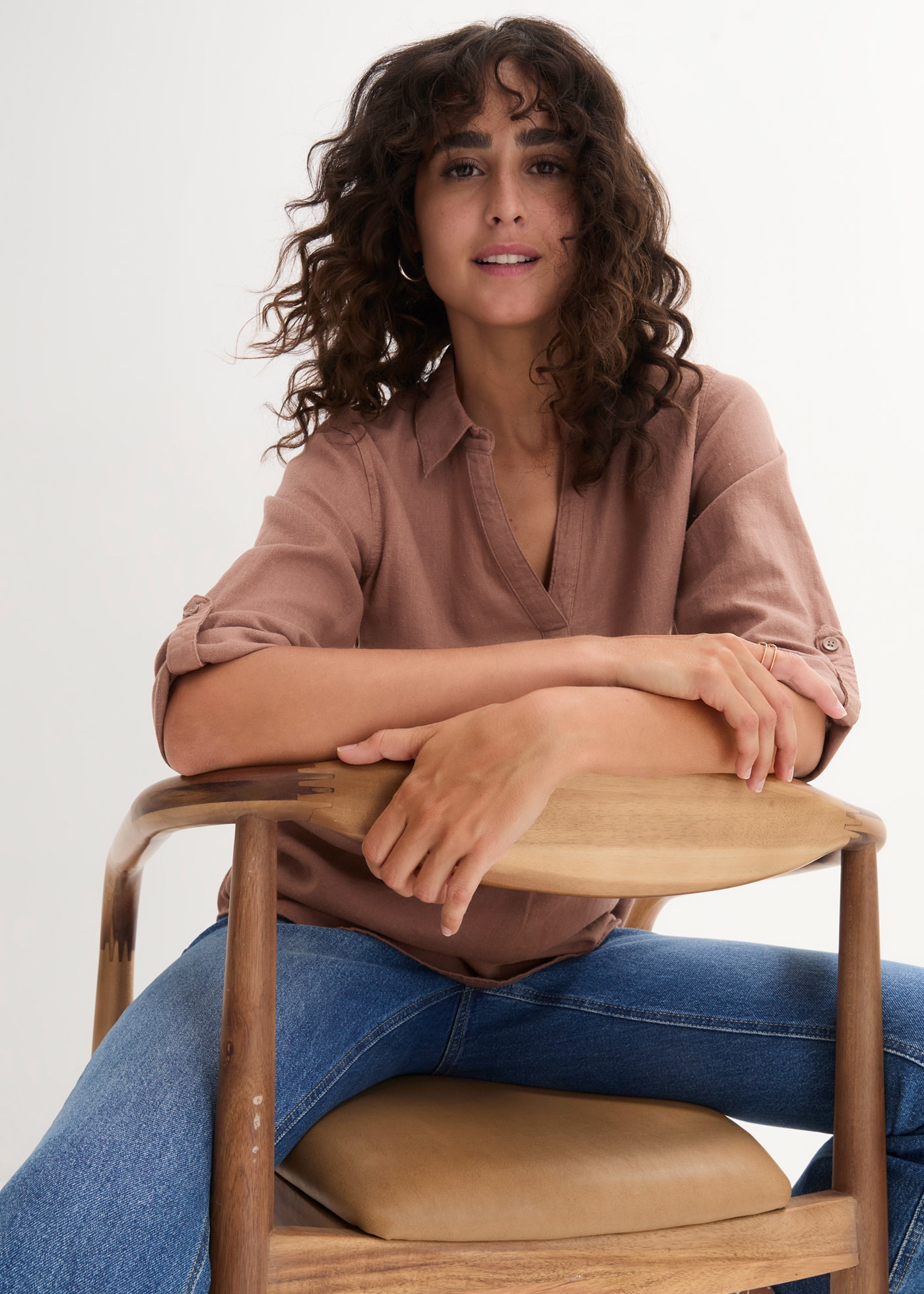 bonprix Langarmbluse »3/4-Arm Bluse mit Leinen«, 3/4-Arm Bluse mit Leinen