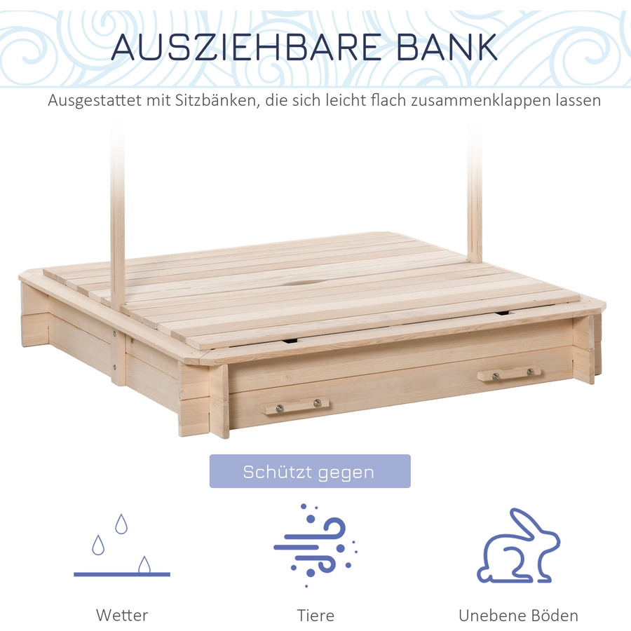 Outsunny Sandkasten mit verstellbarem Dach natur