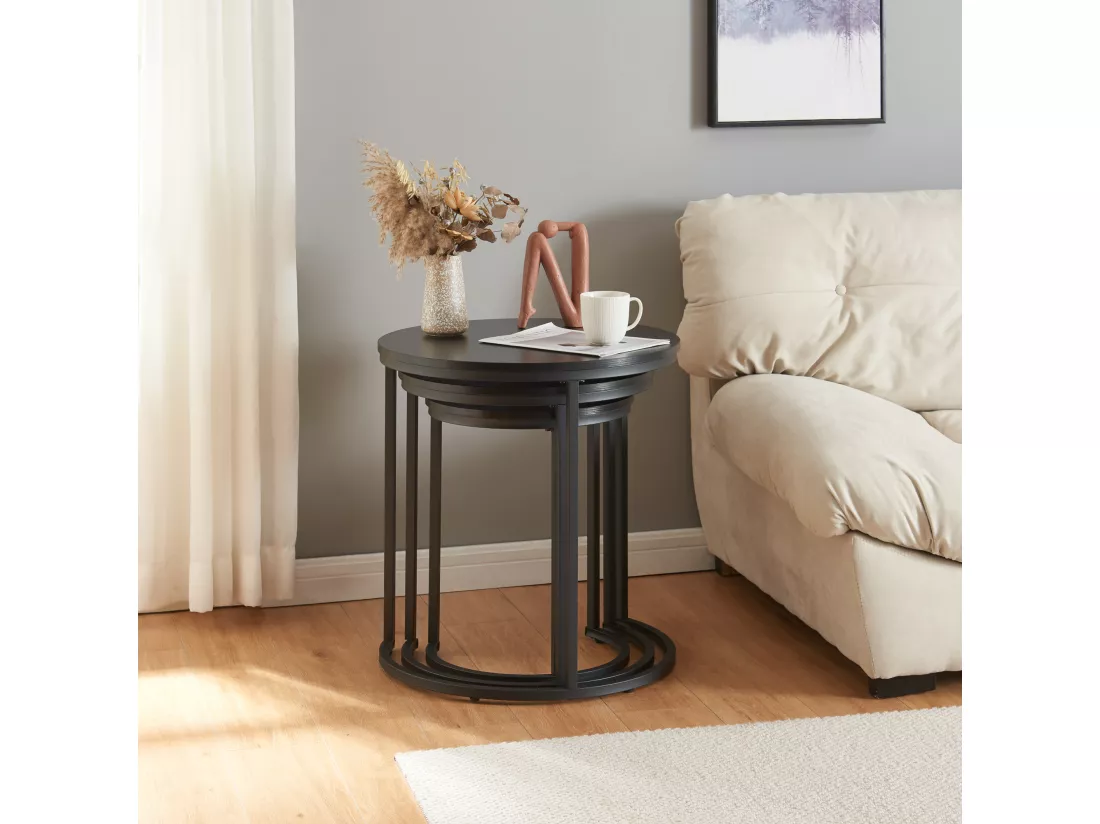 Lot de 3 tables basses gigognes Ulricehamn noir [en.casa]