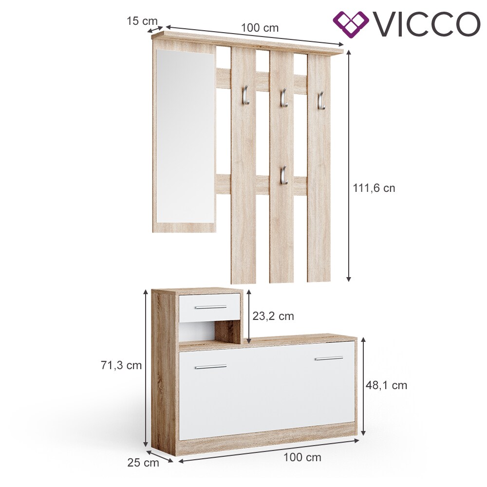 Vicco Flurgarderobe Set Billy sonoma Garderobe Dielengarderobe Kompaktgarderobe