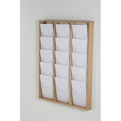 Promocome - Présentoir de journaux mural - 3 x 5 compartiments A4 - bois naturel