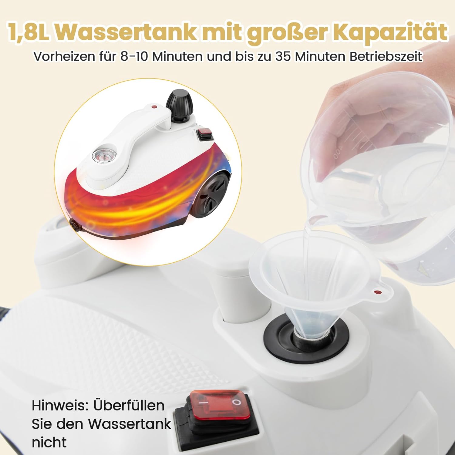 COSTWAY Dampfreiniger 2000W, Dampfdruck: 5 bar, Tank: 1,8L, Temperatur: bis zu 160℃, Bodenreiniger mit 29 Zubehörteilen & Rollen, Dampfgeräte inkl. 5m Netzkabel (Weiß)