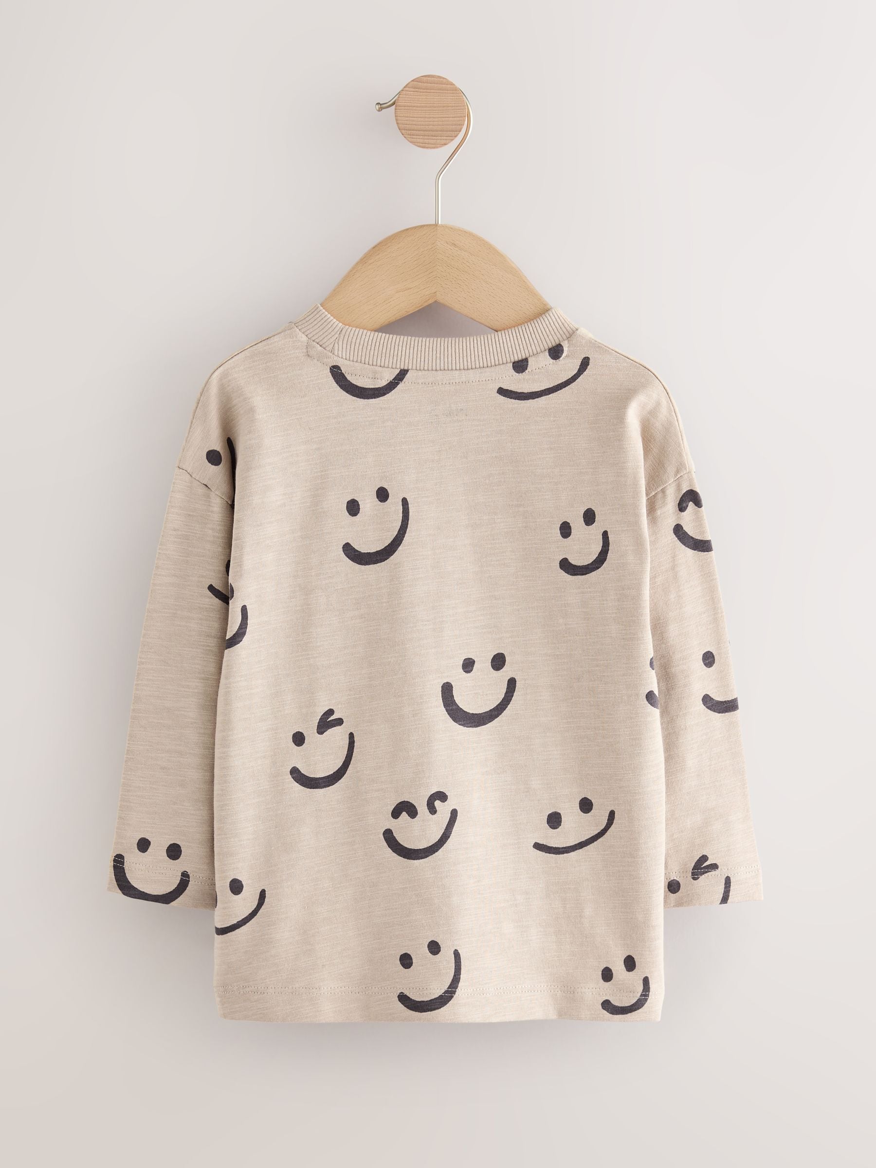 Kaki/crème smile - T-shirts met lange mouwen en dierenfiguurprint verpakking van 3 (3 mnd - 7 jr)