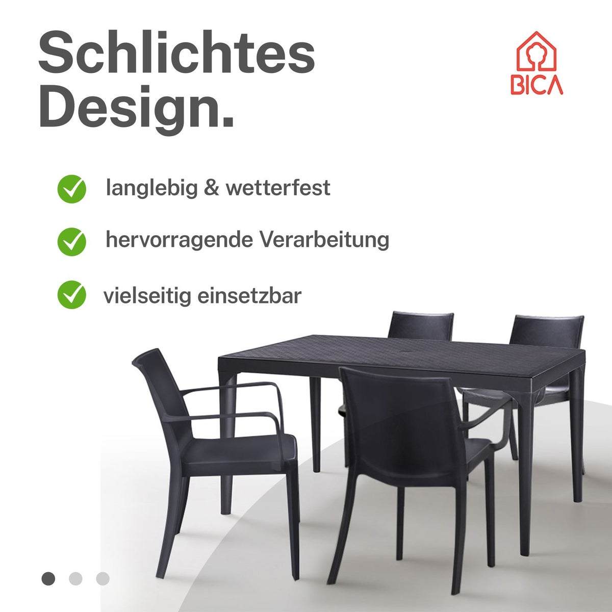 BICA Weerbestendige Eettafelset 5-delig Victoria met 4 Stoelen en Grote Tafel Oslo Grafiet