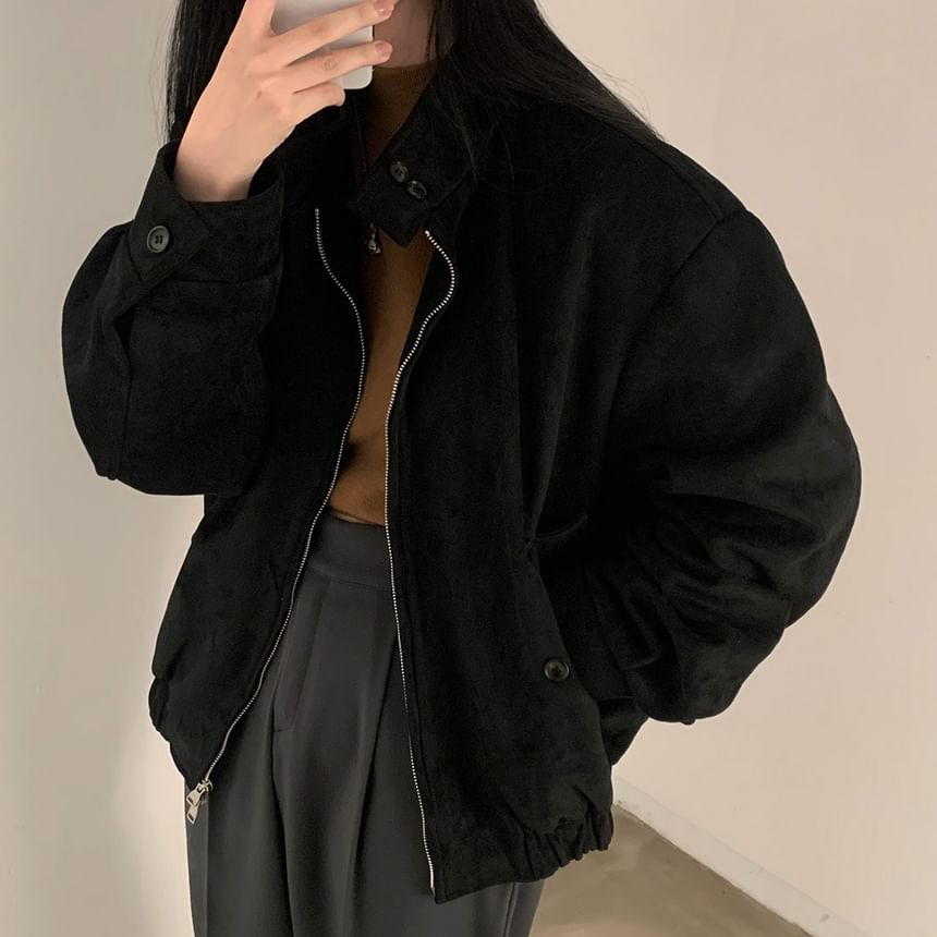Bubapop - Opstaande kraag, effen imitatiesuède, ritsjack