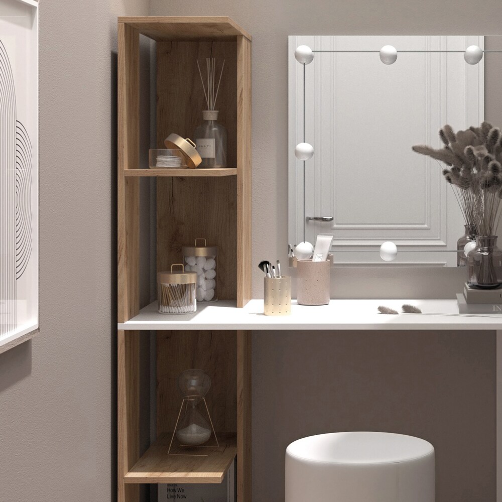 Vicco Schminktisch Tower Weiß Sonoma 122 x 55 cm mit Beleuchtung und Hocker