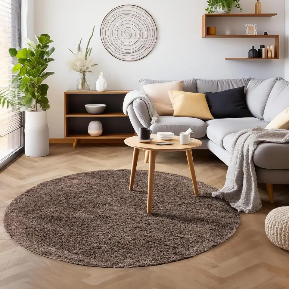 Basic Rond Shaggy vloerkleed Taupe Hoogpolig - 200 CM ROND