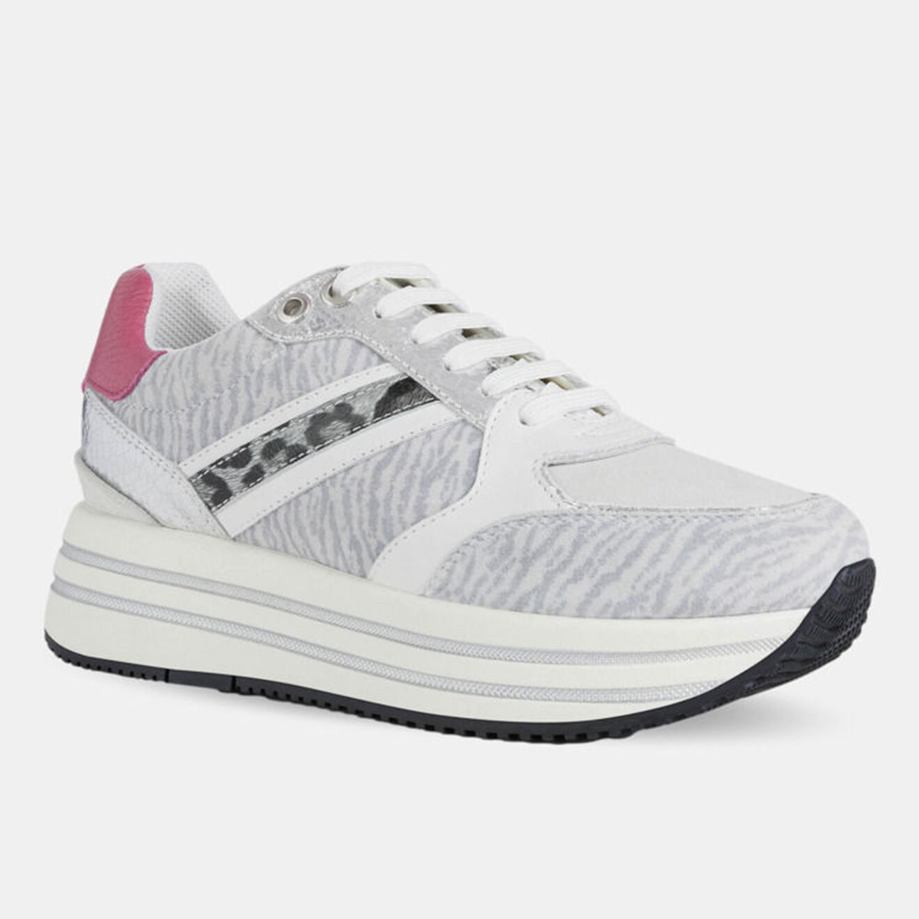 Geox Baskets en Cuir Kency gris/rose