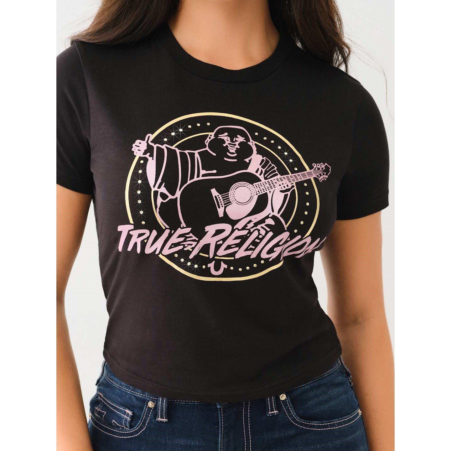 True Religion TR Crystal Retro Buddha Logo Baby T Shirt Womens