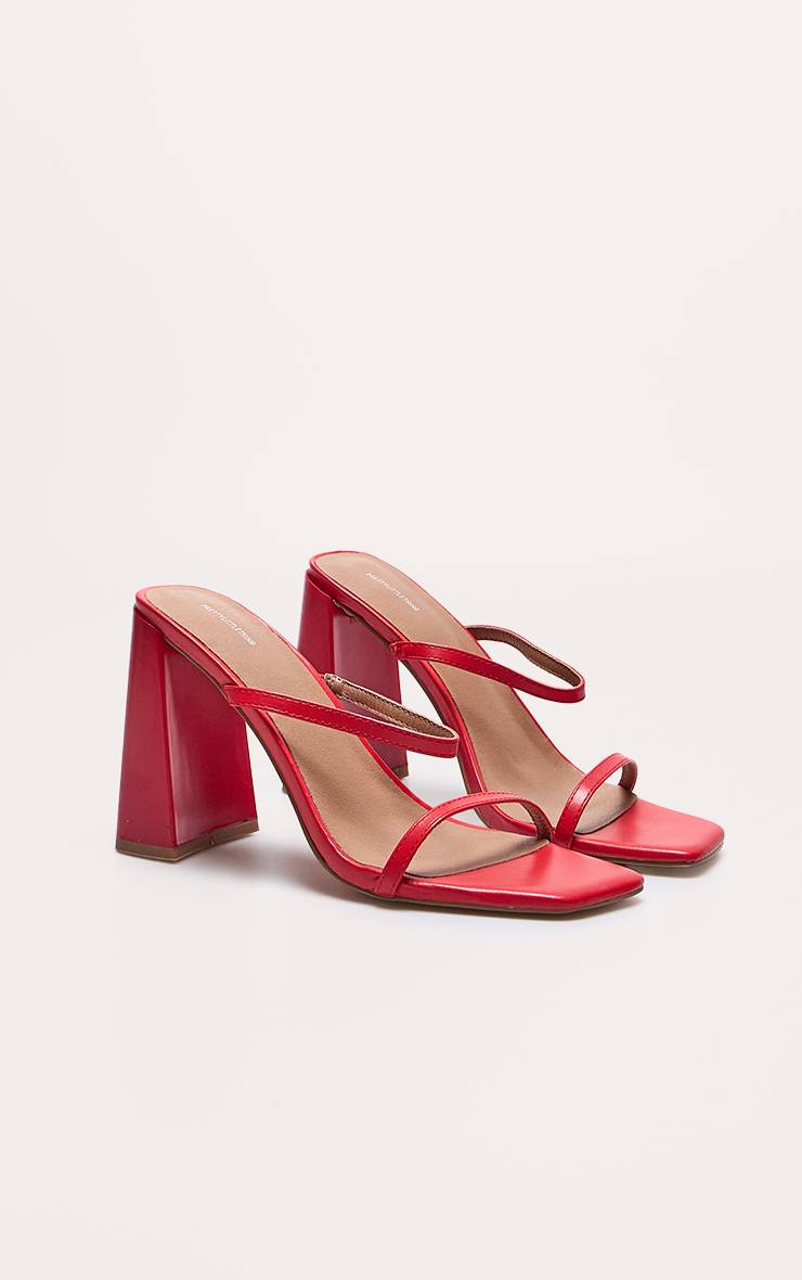 Rouge Mules À Talon Bloc Haut En Synthétiquecuir Bout Carré Avec Double Bride