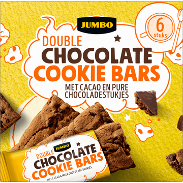 Jumbo Double Chocolate Cookie Bars met Cacao en Pure Chocoladestukjes 6 Stuks