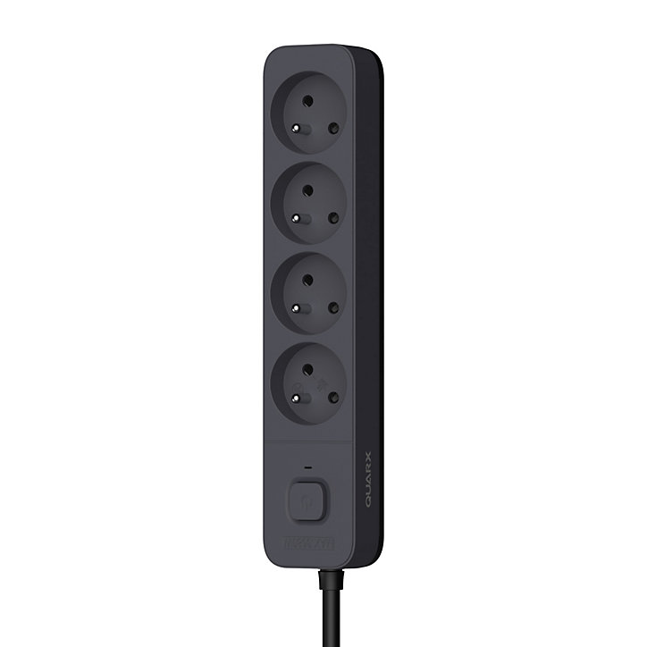 Multiprise avec interrupteur 4 prises 2 pôles + terre Quarx noir / gris 1.5 m