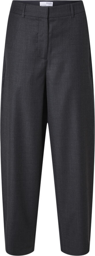 Selected Femme SLFLUAH HW BARREL WOOL PANT Grå
