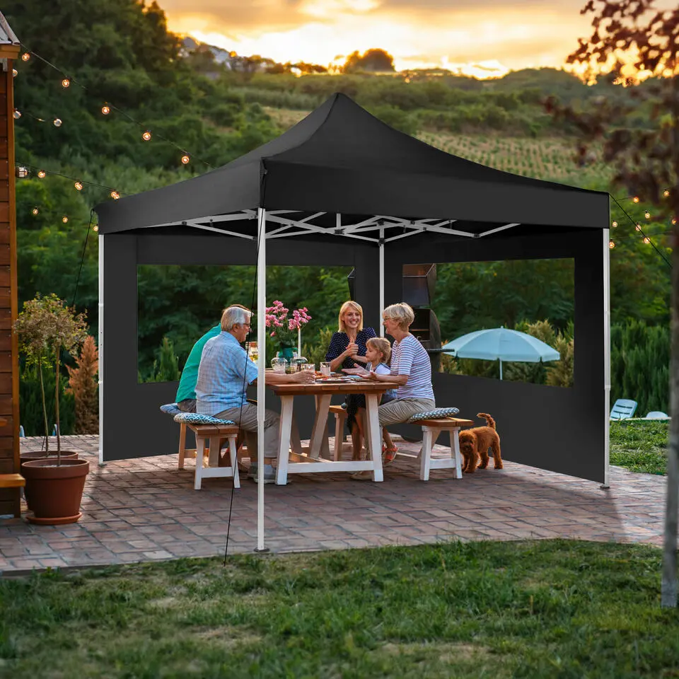 tectake Opvouwbaar tuinpaviljoen 3x3m met 2 zijdelen, Zwart