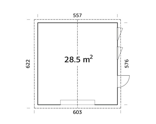 Enkele garage Andre 28,5 m² zonder deur 603 x 622 cm natuurlijk