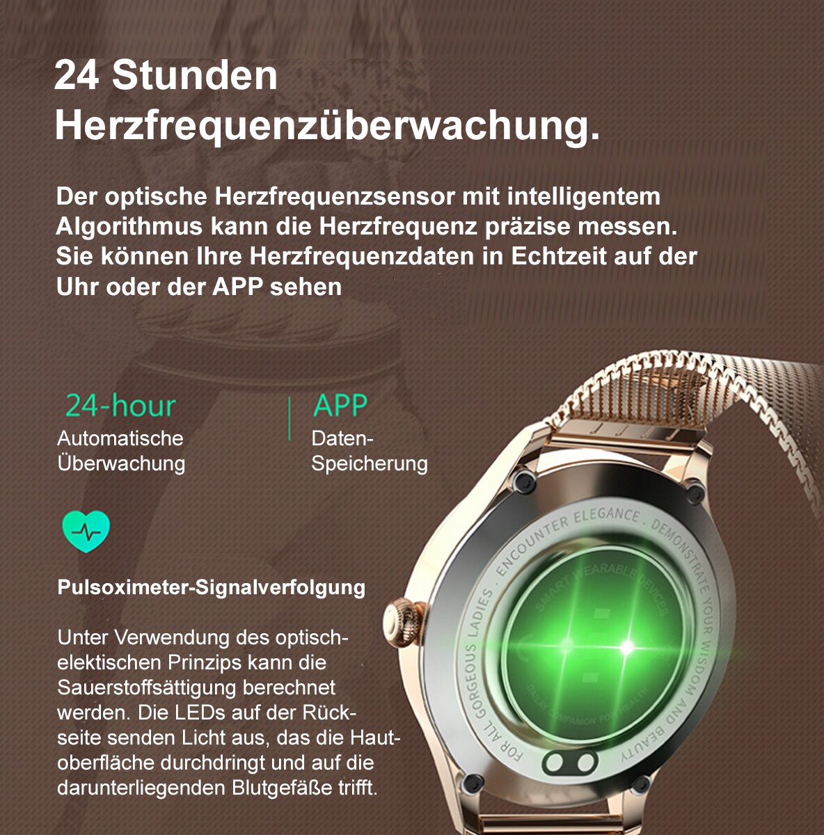 TPFNet Damen Smart Watch / Fitness Tracker IP68 - Milanaise Armband - Android & IOS - Silber