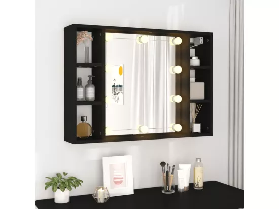 Armoire à miroir avec LED noir 76x15x55 cm