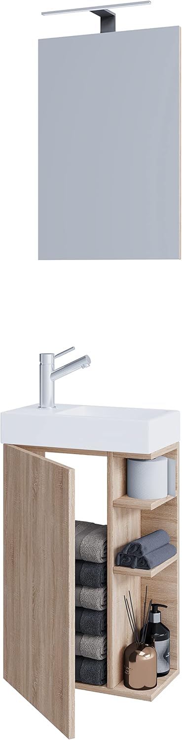 3-TLG Set | Waschplatz für Gäste WC | Gästebad Toilette | Waschtisch mit Spiegel | Badmöbel Badezimmer Set – Lumia
