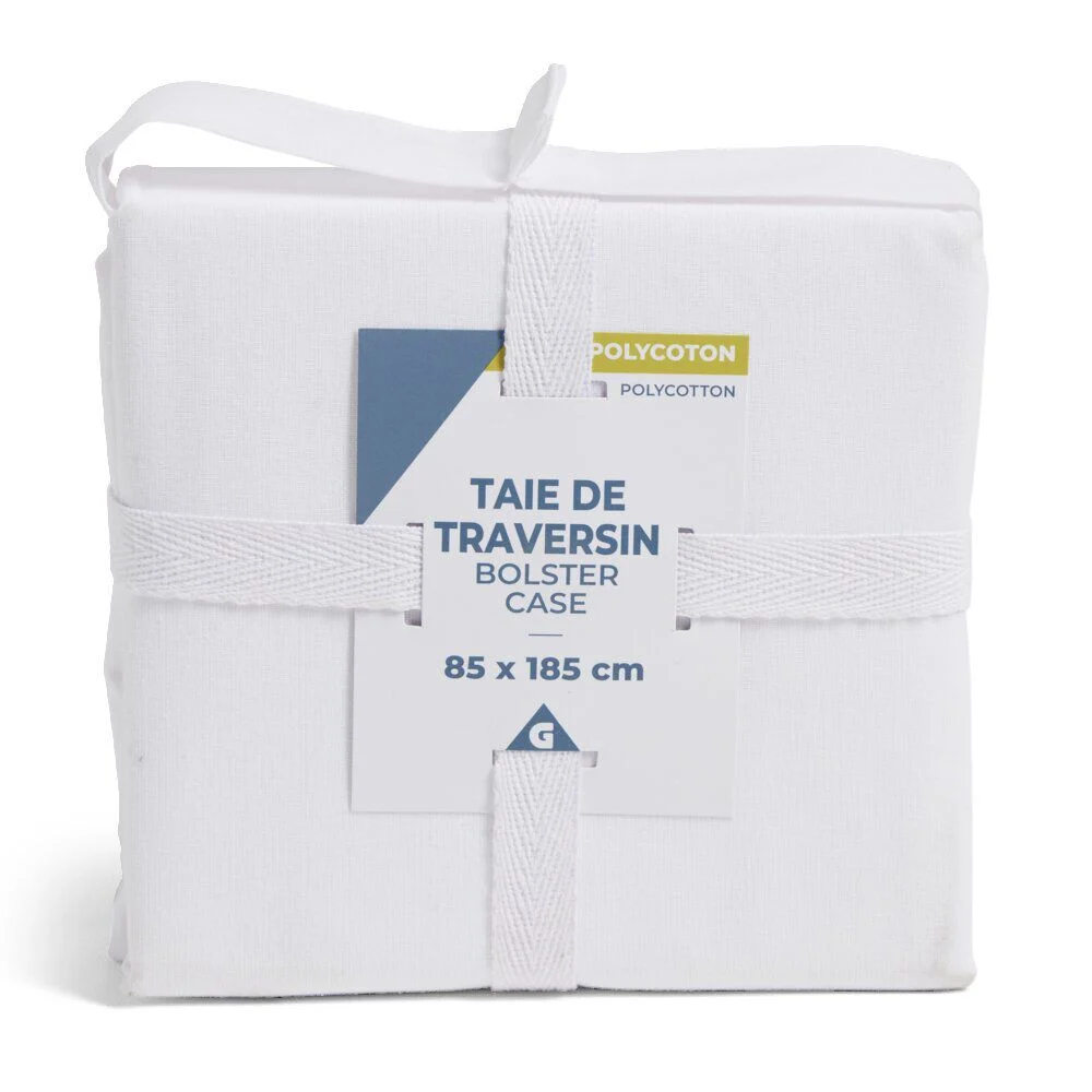 Taie de traversin 85x185cm polycoton blanc