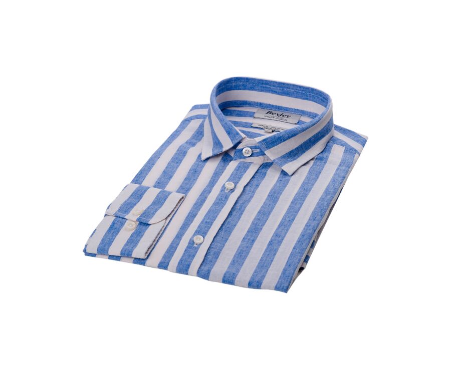 Chemise coton lin rayée Bleu et Blanc - BRUNIEN