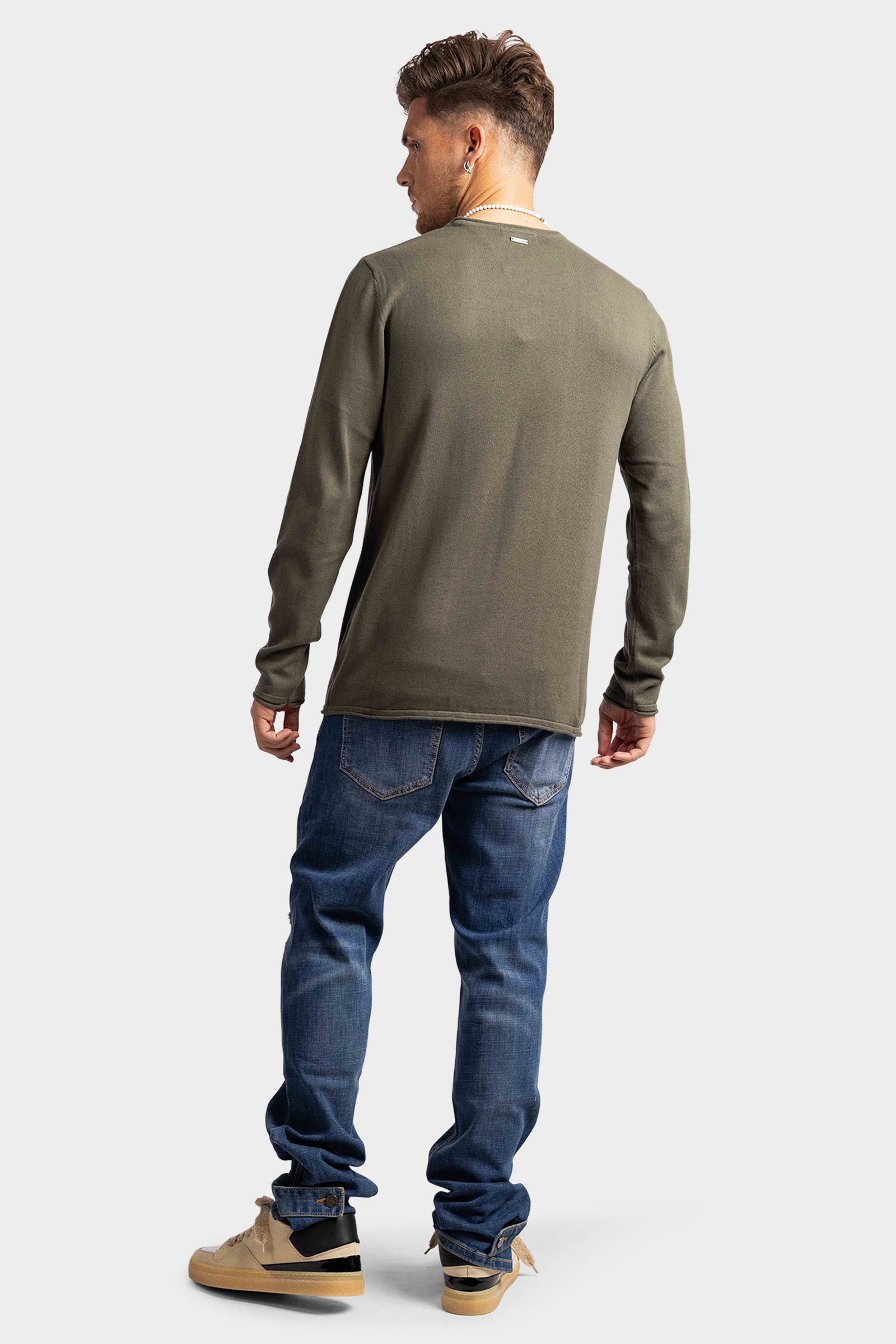 Purewhite Essentials Garment Dye Knit Sweater Heren Army Green