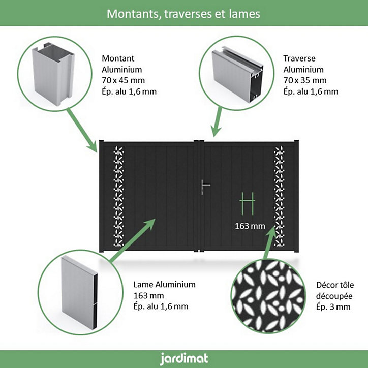Portail Jardimat aluminium Olivier noir 2100 - 300 x h.172 cm