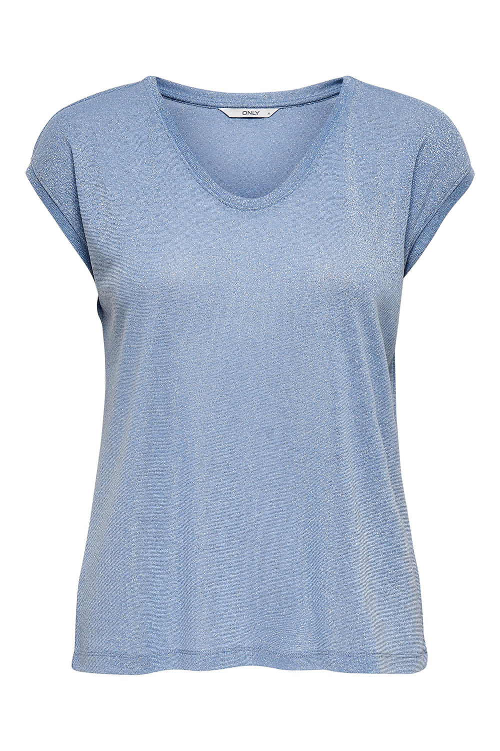 Camiseta com decote em V e lurex