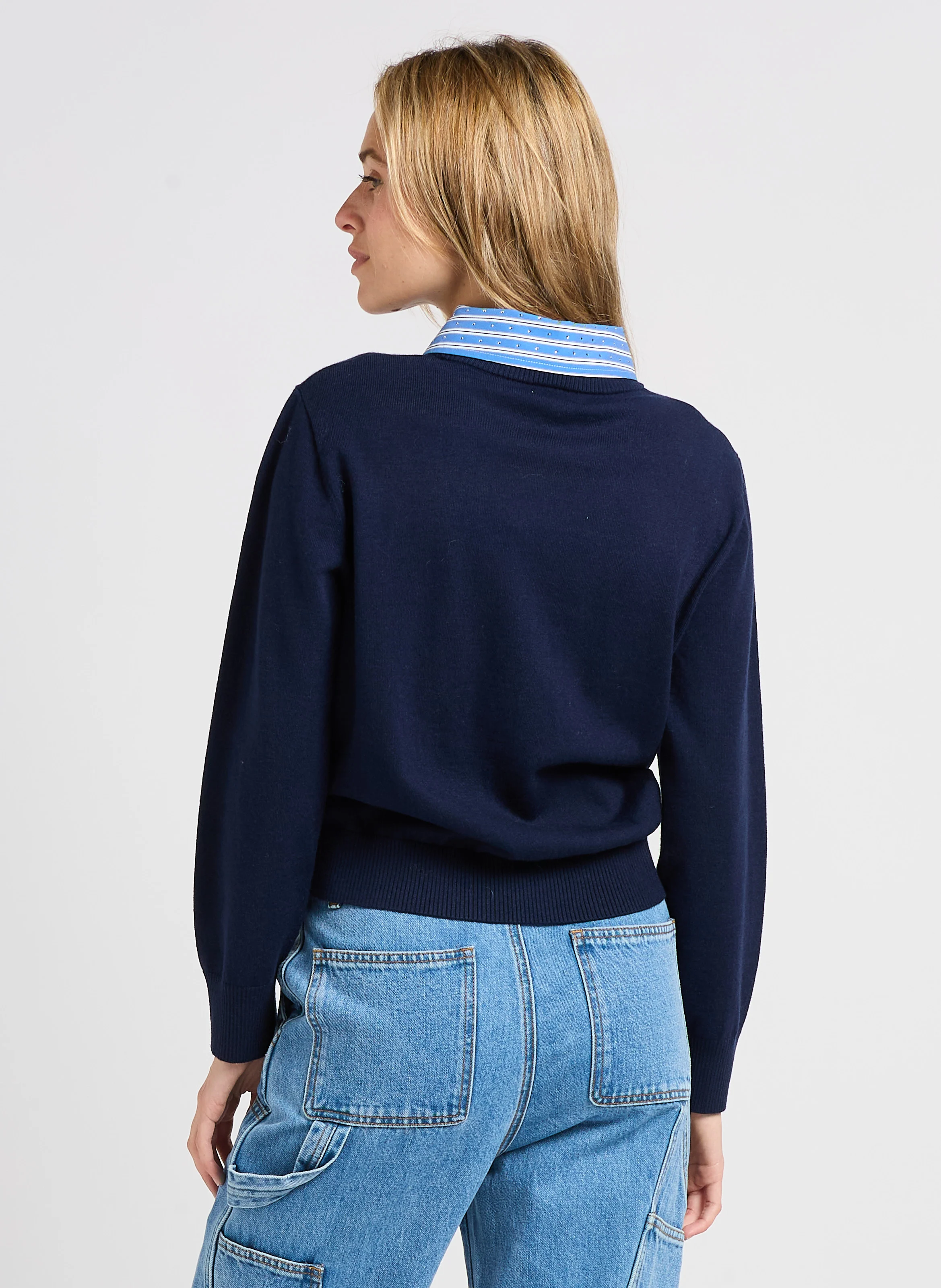 PILGRIMI - Pull à col classique rayé | Bleu