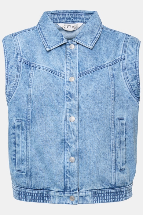 Jeans-Weste, Loose Fit, Hemdkragen, seitlich elastischer Saum