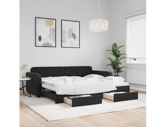 VIDAXL - Lit de jour avec gigogne et tiroirs noir 90x200 cm velours