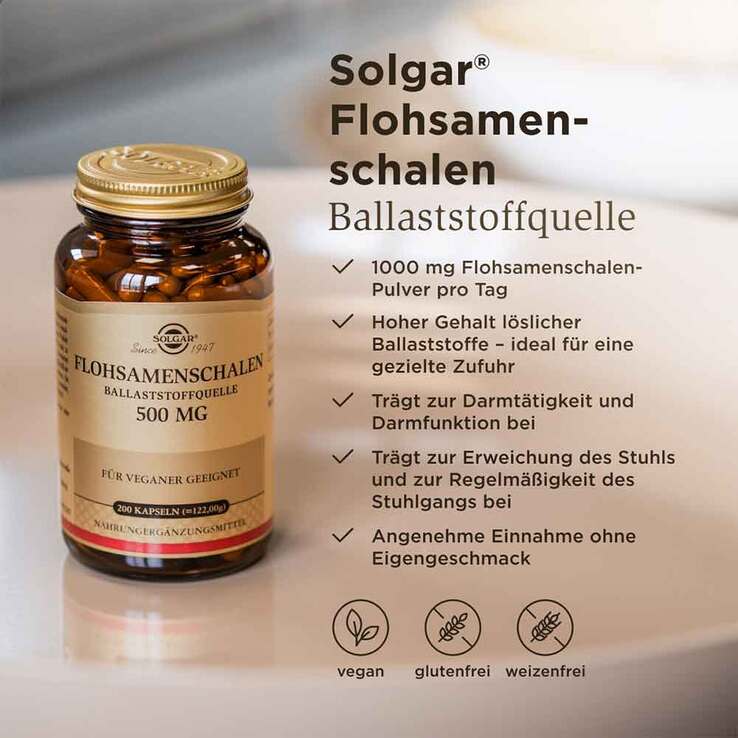 Solgar Flohsamenschalen 500 mg Kapseln, 200 St
