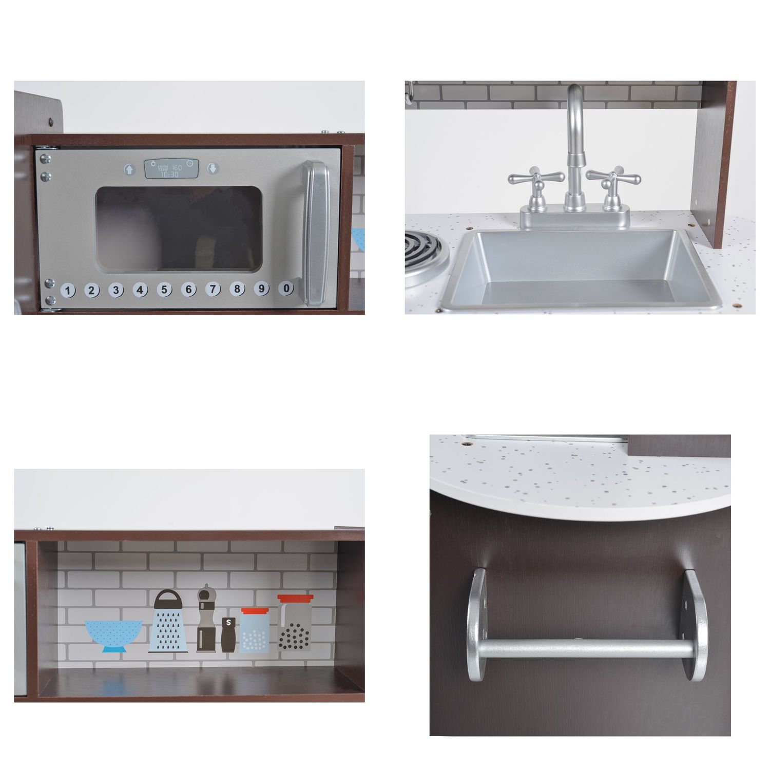 Moni Kinderküche Smart 7266 Holz 95 cm hoch Spülbecken, Backofen, Mikrowelle braun