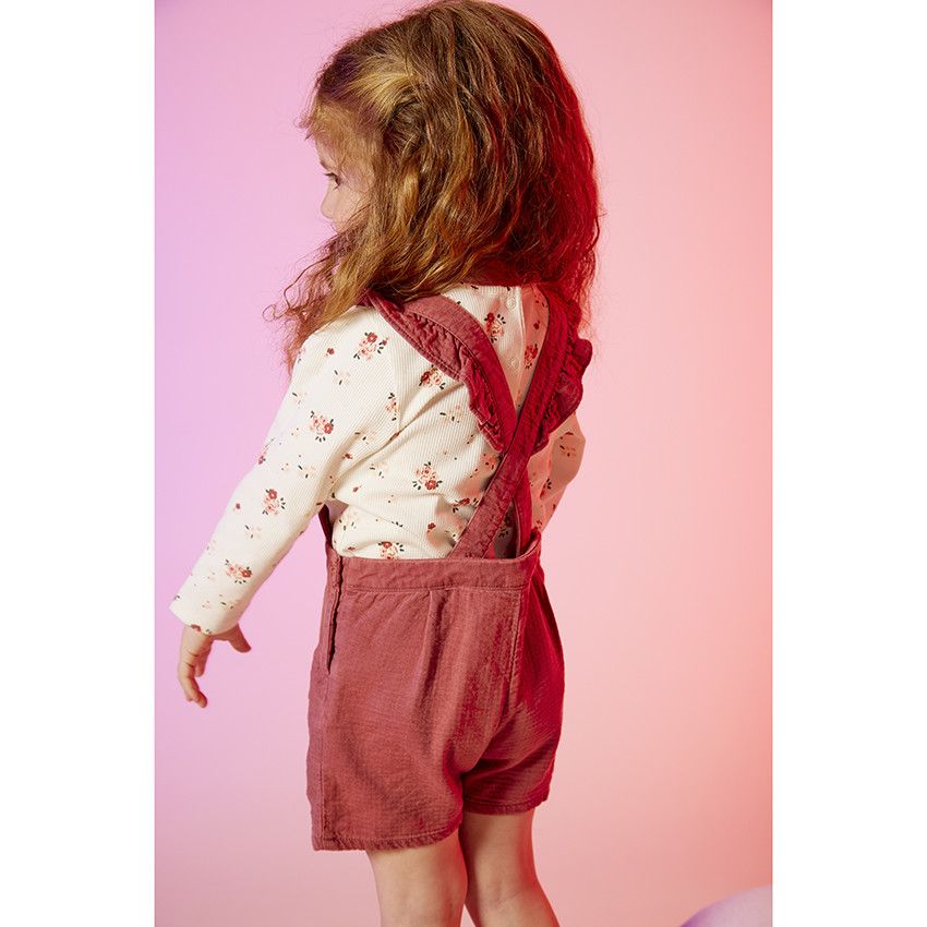 T-shirt manches longues côtelé imprimé floral pour bébé fille - Ecru