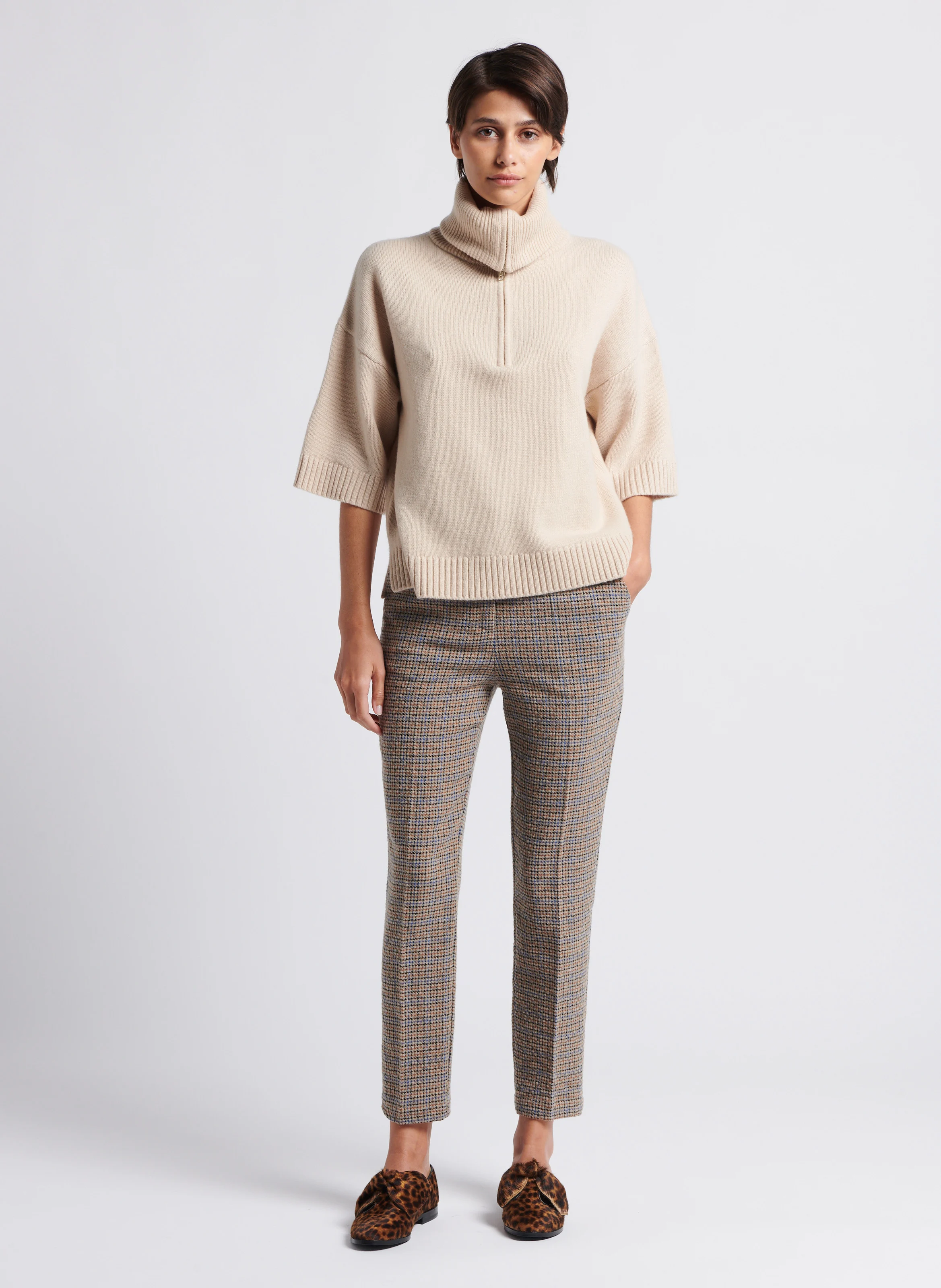 LYON - Pantalon carotte en laine mélangée| Marron