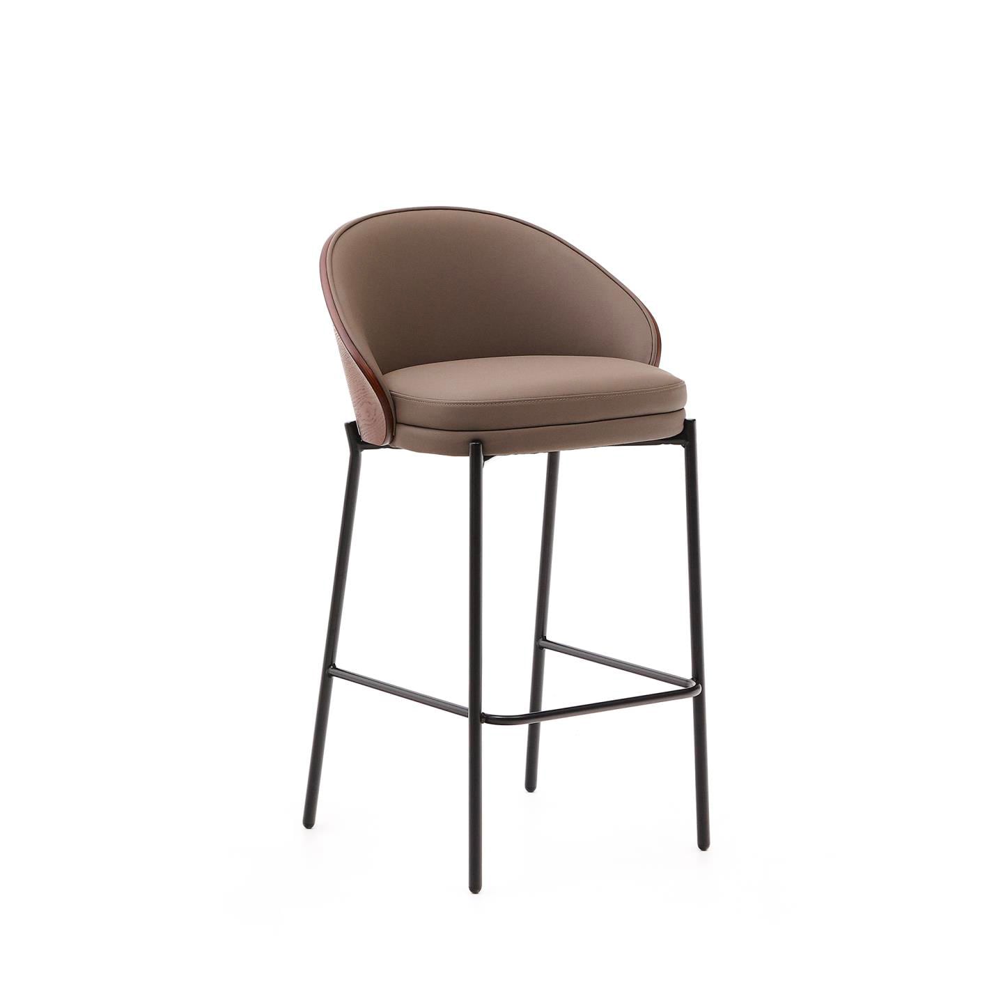 Kave Home Barhocker EAMY Lederlook braun/Metall schwarz