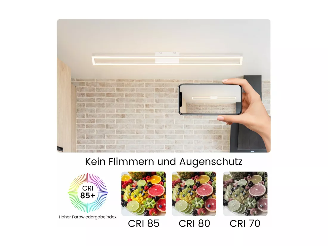 NETTLIFE Plafonnier LED Salon Moderne 108CM 40W Dimmable avec Télécommande pour Chambre Bureau Couloir