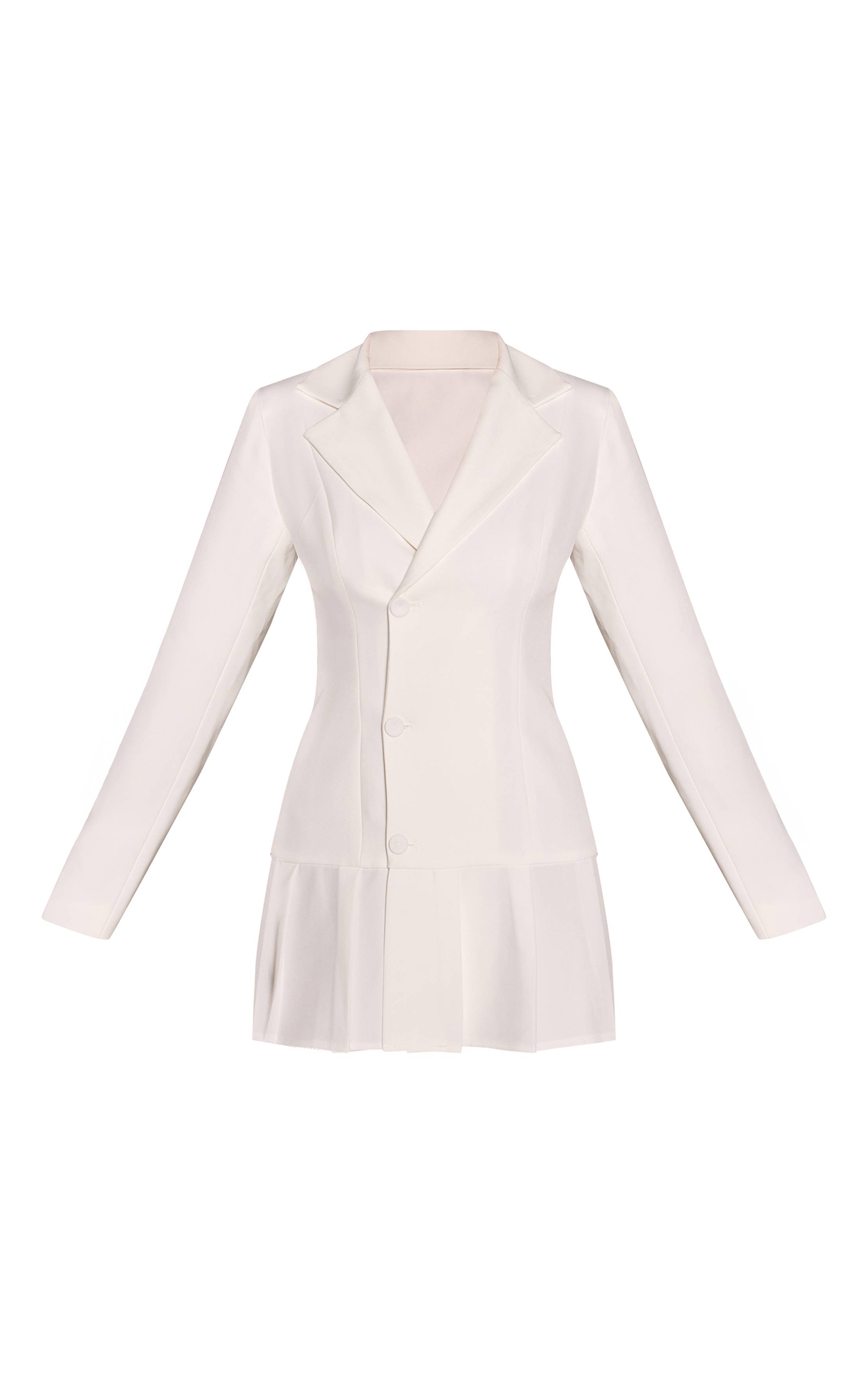 Blanc Robe Blazer Tissée À Ourlet Plissé
