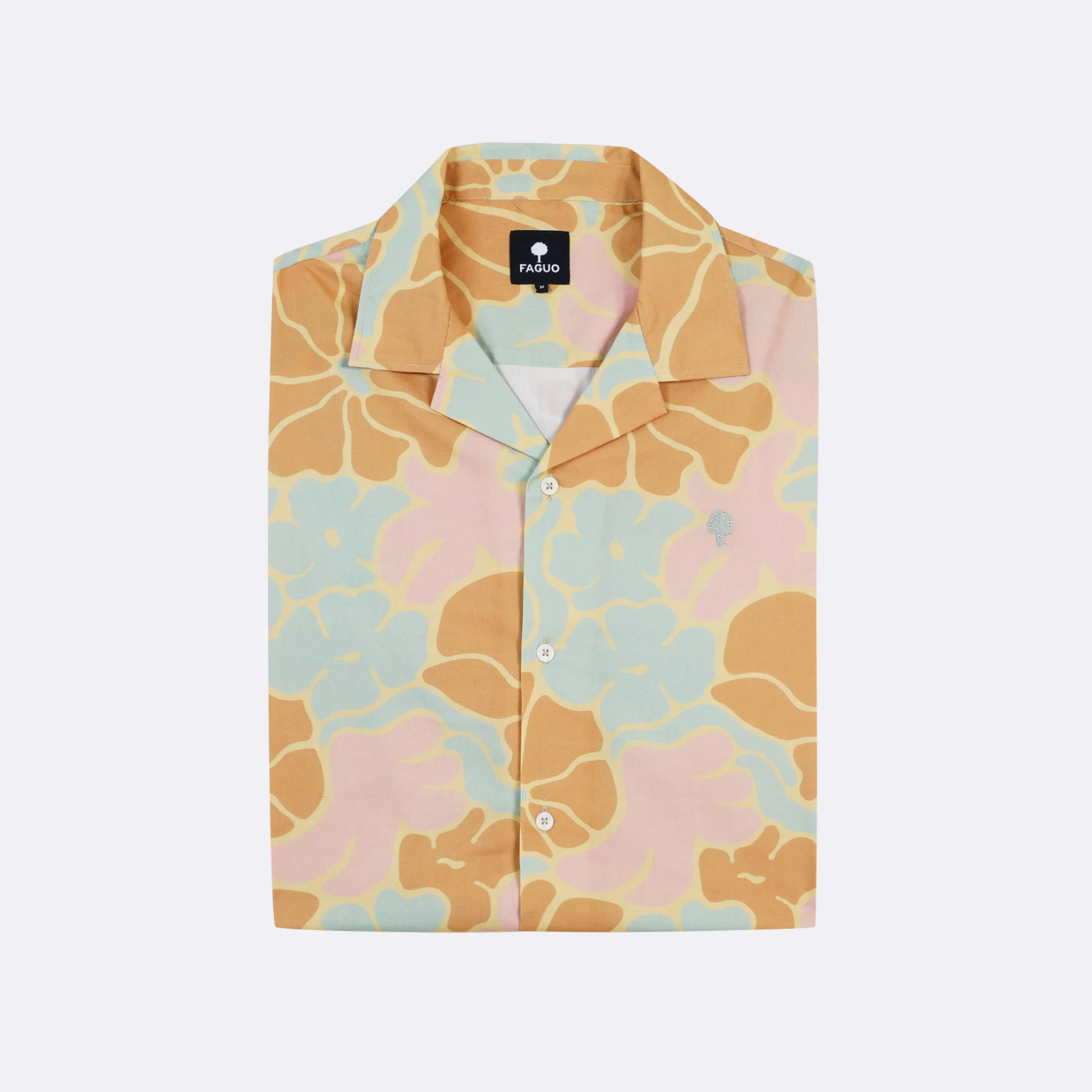Chemise manches courtes vert clair & jaune orangé imprimé fleurs coton - modèle vimy