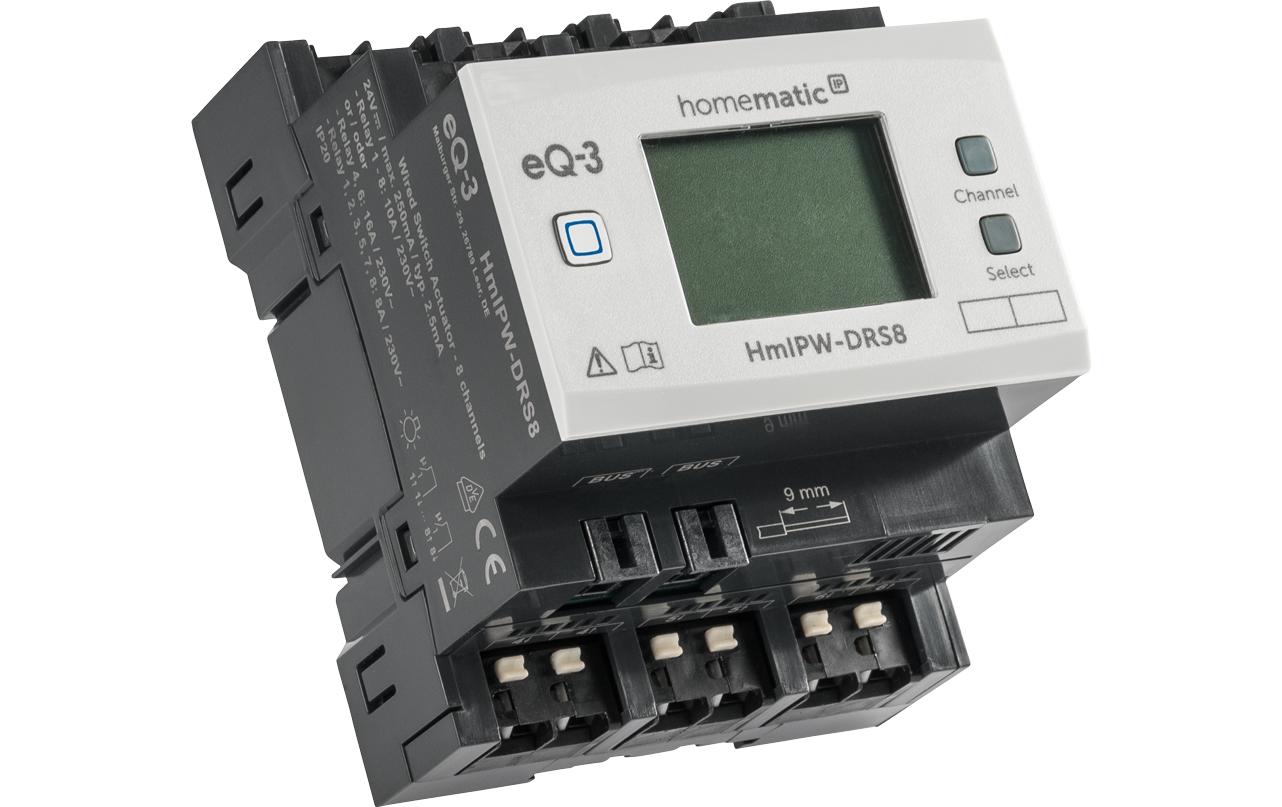 Smart Home Wired Schaltaktor 8-fach<br>Steuerung angeschlossener Verbraucher über acht Kanäle – HmIPW-DRS8