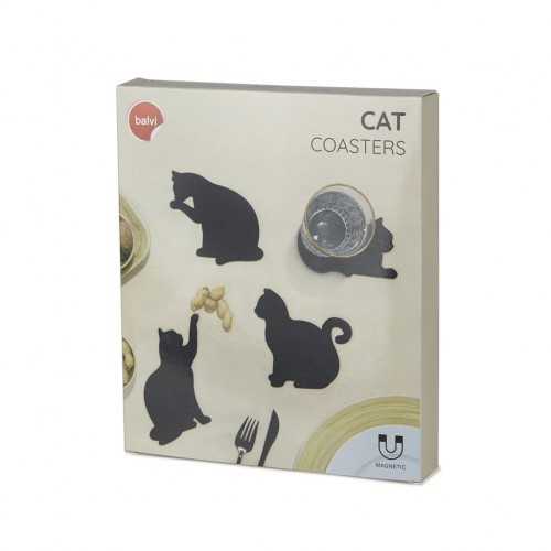 Conjunto de 4 porta-copos em formato de gato, pretos