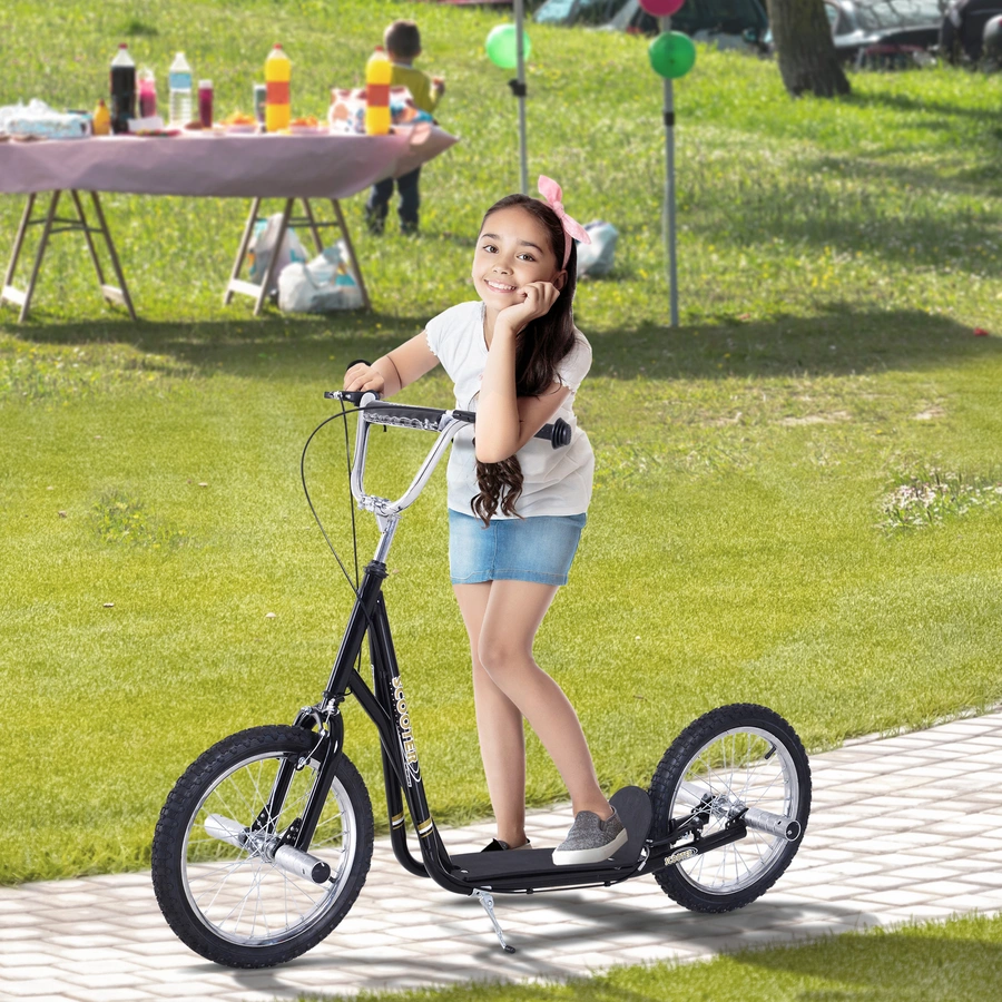 HOMCOM Kinderroller Mit Handbremse, extra dicker Luftbereifung, Höhenverstellbarer Lenker schwarz