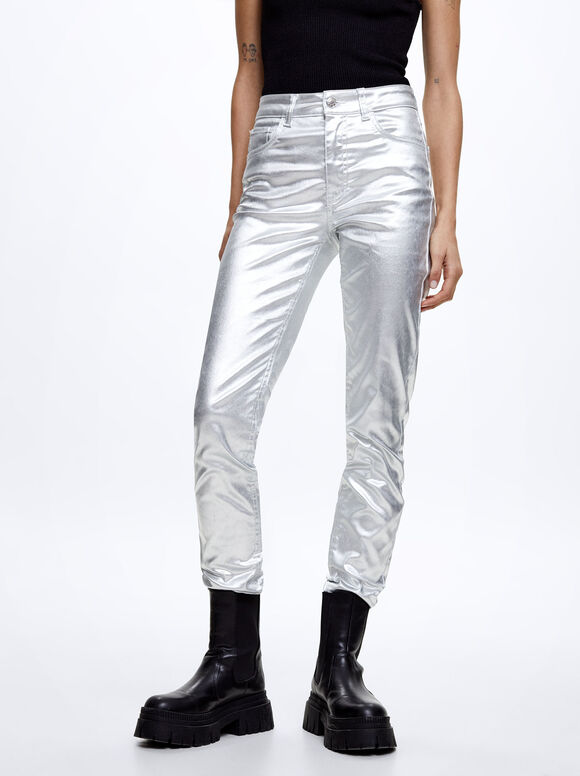 Calça jeans skinny metalizada - Prata