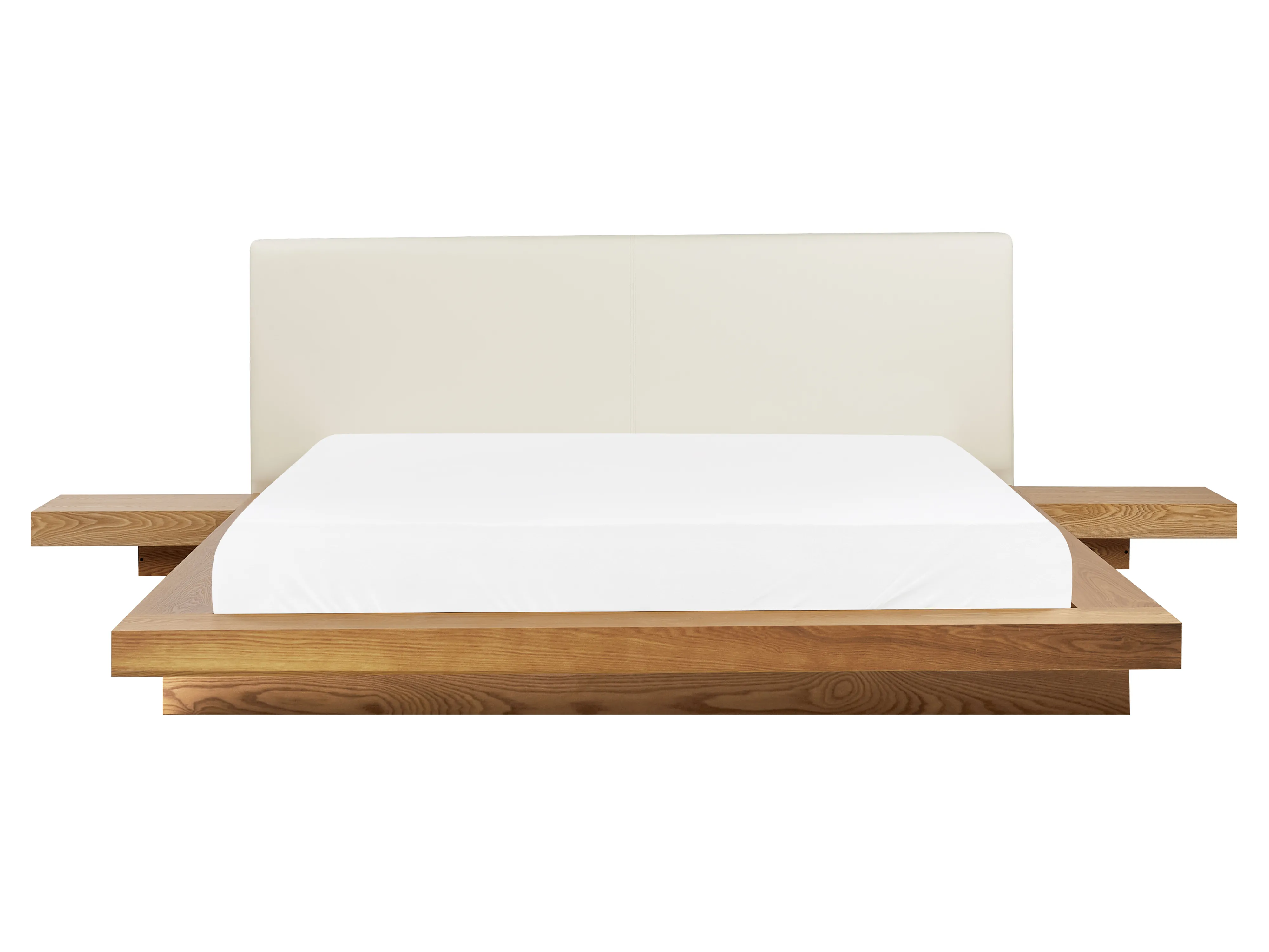 Bed met LED-verlichting Kunstleer ZEN 160 x 200 cm Natuurlijk essenhout