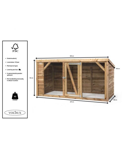Voldux Dierenren Britt - Dierenverblijf - 260x130x132 cm Bruin